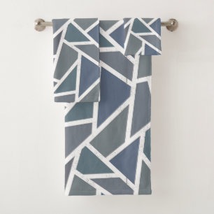 Conjunto De Toalhas teste padrão de mosaico Azul-cinzento