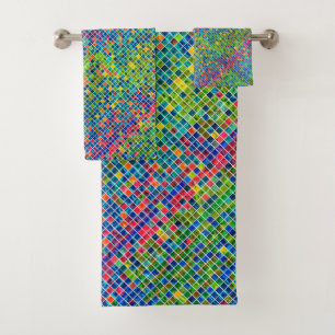 Conjunto De Toalhas Teste padrão de mosaico geométrico colorido 4