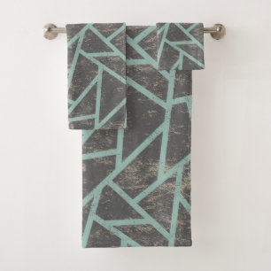 Conjunto De Toalhas Teste padrão de mosaico verde pálido e cinzento