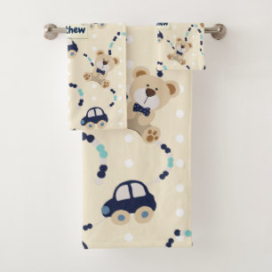 Conjunto De Toalhas Teste padrão do bebé dos ursos e dos carros de