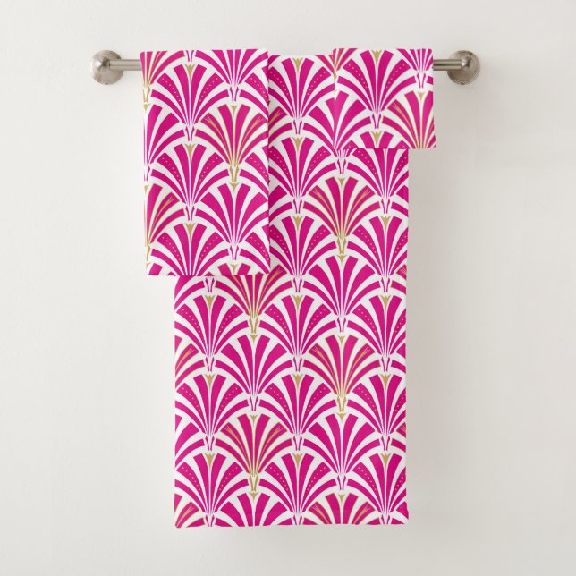 Conjunto De Toalhas Teste padrão do fã do art deco, rosa do fúcsia (Insitu)