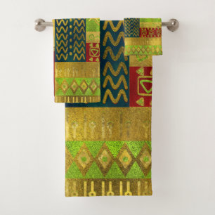 Conjunto De Toalhas Teste padrão dourado africano étnico na cor