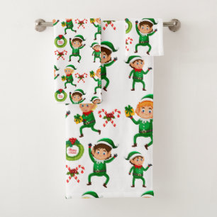 Conjunto De Toalhas Teste padrão feliz do duende do Natal