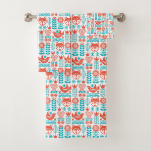 Conjunto De Toalhas Teste padrão finlandês da arte popular do Fox &