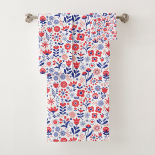 Conjunto De Toalhas Teste padrão floral azul & coral