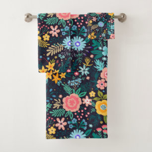 Conjunto De Toalhas Teste padrão floral colorido bonito