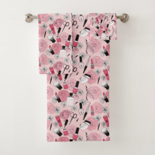 Conjunto De Toalhas Teste padrão floral cor-de-rosa dos produtos de