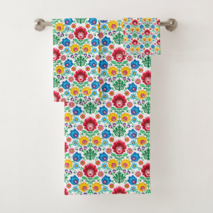 Conjunto De Toalhas Teste padrão floral da arte popular do coração