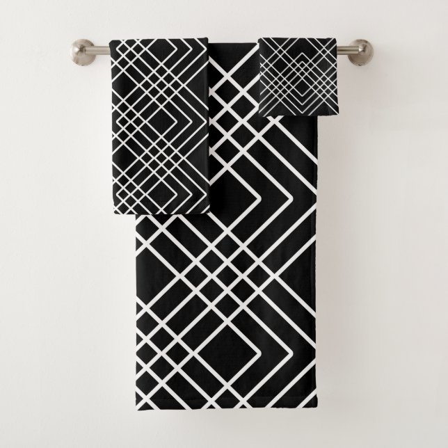 Conjunto De Toalhas Teste padrão geométrico abstrato - preto e branco. (Insitu)