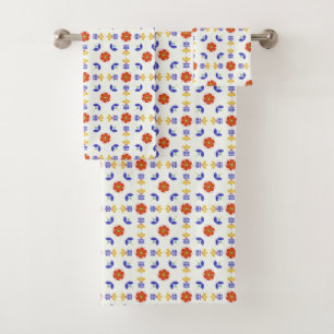 Conjunto De Toalhas Teste padrão geométrico da flor de néon da arte
