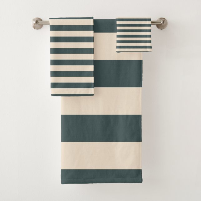 Conjunto De Toalhas Teste padrão listrado esbranquiçado verde escuro (Insitu)