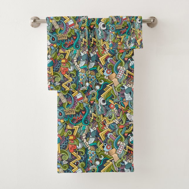 Conjunto De Toalhas Teste padrão médico do ícone da arte abstracta (Insitu)