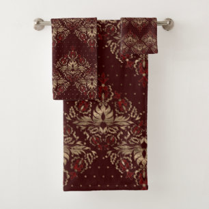 Conjunto De Toalhas Teste padrão oriental persa vermelho escuro e our
