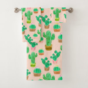 Conjunto De Toalhas Teste padrão Potted tirado mão do cacto
