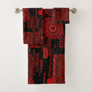 Conjunto De Toalhas Teste padrão preto e vermelho do art deco