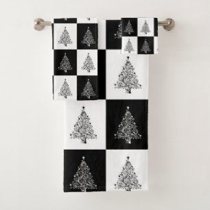 Conjunto De Toalhas Teste padrão preto festivo das árvores do White