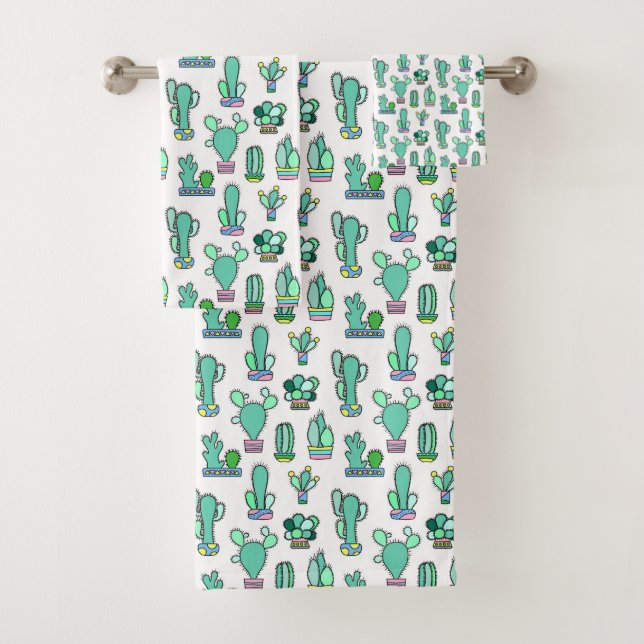 Conjunto De Toalhas Teste padrão verde da planta do cacto & do (Insitu)