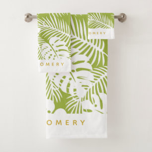 Conjunto De Toalhas Teste padrão verde da selva das folhas de palmeir