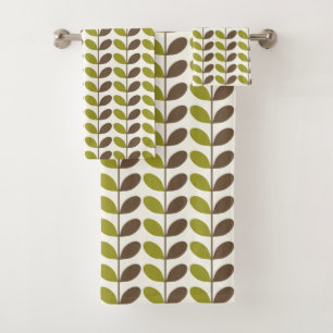 Conjunto De Toalhas Teste padrão verde retro da folha de Brown