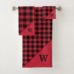 Conjunto De Toalhas Teste padrão vermelho Monogrammed da xadrez do