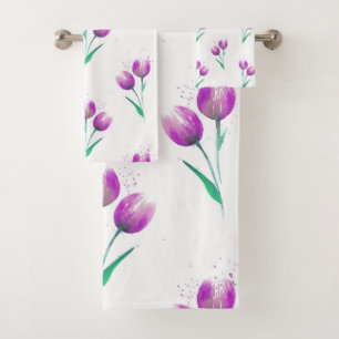 Conjunto De Toalhas Teste padrão violeta cor-de-rosa da aguarela das