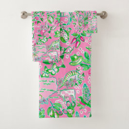 Conjunto De Toalhas Texas Map Pink & Green Preppy Patterno