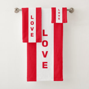 Conjunto De Toalhas Texto de amor em listras vermelhas e brancas