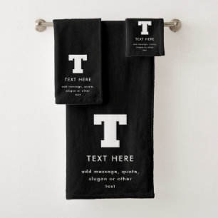 Conjunto De Toalhas Texto do Monograma Editável Preto & Branco