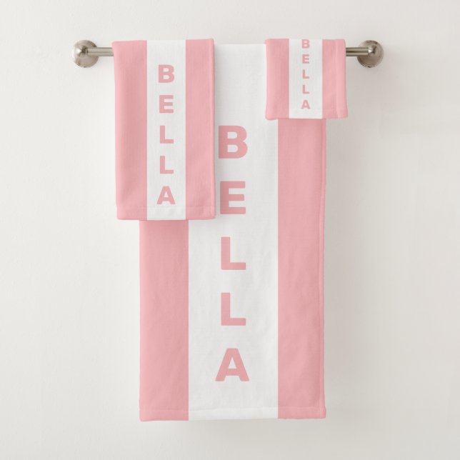 Conjunto De Toalhas Texto Editável em Listras Rosa Claro e Branco (Insitu)