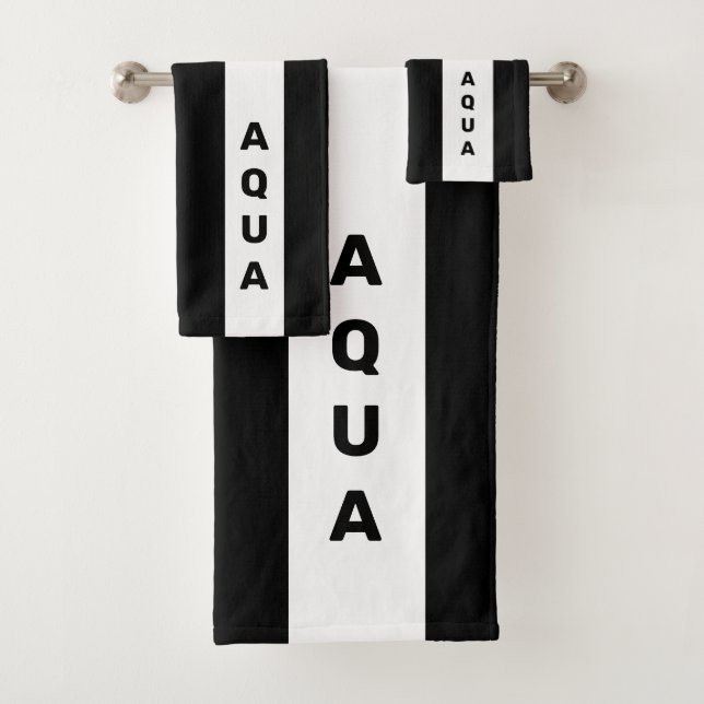 Conjunto De Toalhas Texto Personalizado em Listras Pretas e Brancas (Insitu)