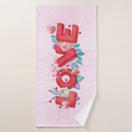 Conjunto De Toalhas Texto Red Love em Bold Block Letters Watercolor