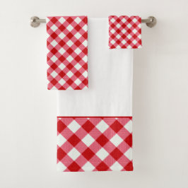 Conjunto De Toalhas textura branca vermelha clássica de xadrez tartana