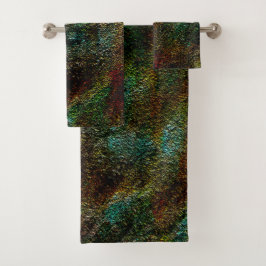 Conjunto De Toalhas Textura de parede esmerilada, em cor verde e coral