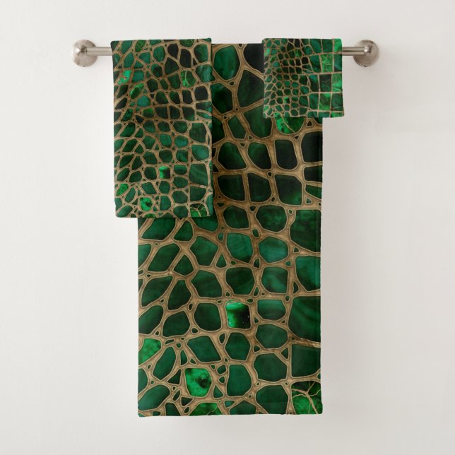 Conjunto De Toalhas Textura Faux Crocodilo Malachite e ouro (Insitu)