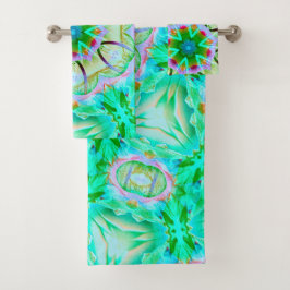 Conjunto De Toalhas Textura verde-clara acinzentada, caleidoscópio com