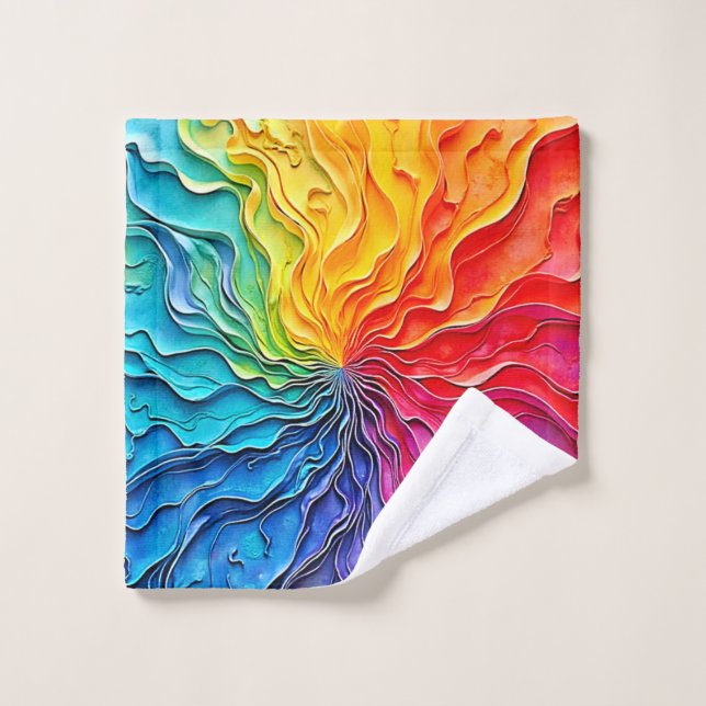 Conjunto De Toalhas Textured Rainbow Swirl Art (Pano de lavar)
