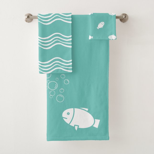 Conjunto De Toalhas Tidal Teal Fish Themed (Insitu)