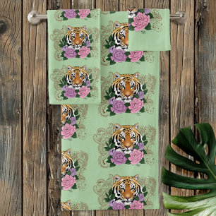 Conjunto De Toalhas Tigere Henna Pink Purple Flowers