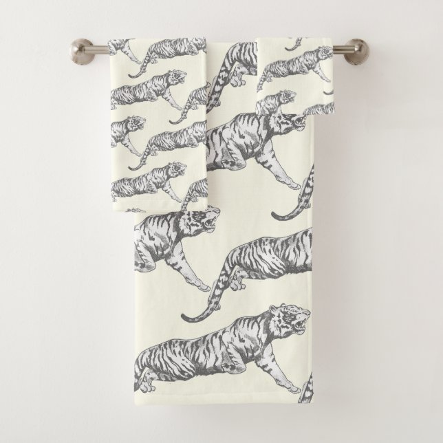 Conjunto De Toalhas Tigre Branco da Cinza Tendy Silver Moderno na Cost (Insitu)