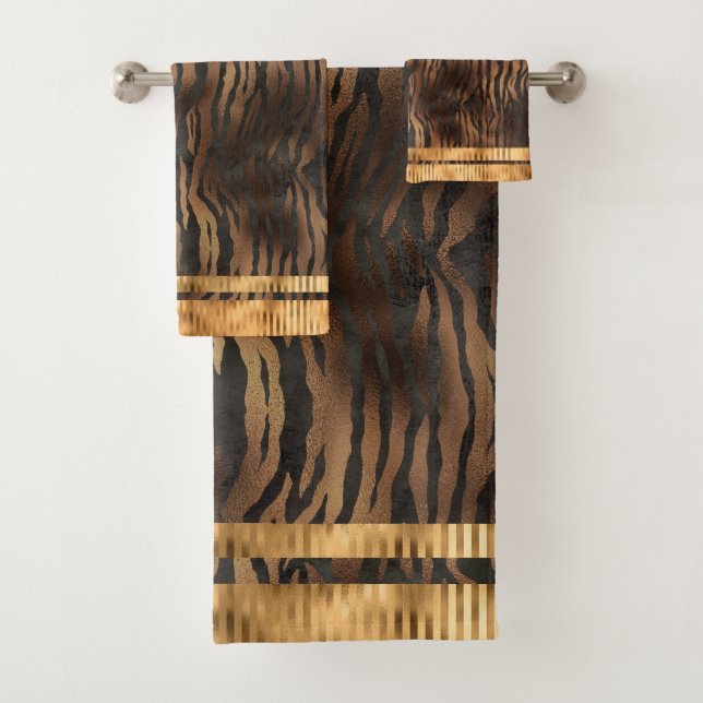 Conjunto De Toalhas Tigre Elegante - Impressão de - Goma Metálica Dour (Insitu)