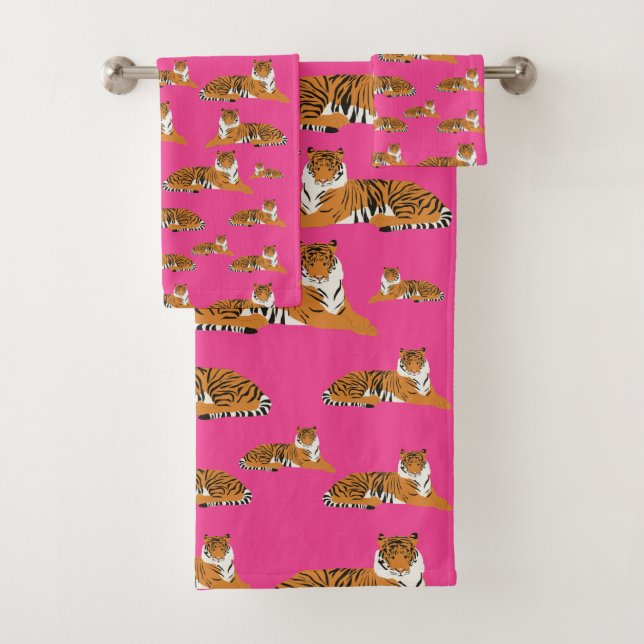 Conjunto De Toalhas Tigre Laranja Rosa da Selva Estiloso (Insitu)