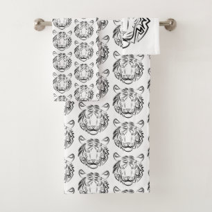 Conjunto De Toalhas Tigre Tribal Negro e Branco