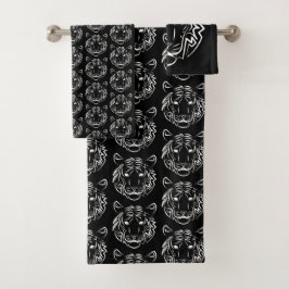 Conjunto De Toalhas Tigre Tribal Preto e Branco