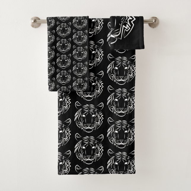 Conjunto De Toalhas Tigre Tribal Preto e Branco (Insitu)
