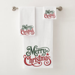 Conjunto De Toalhas Tipografia de Bordados Góticos Feliz de Natal
