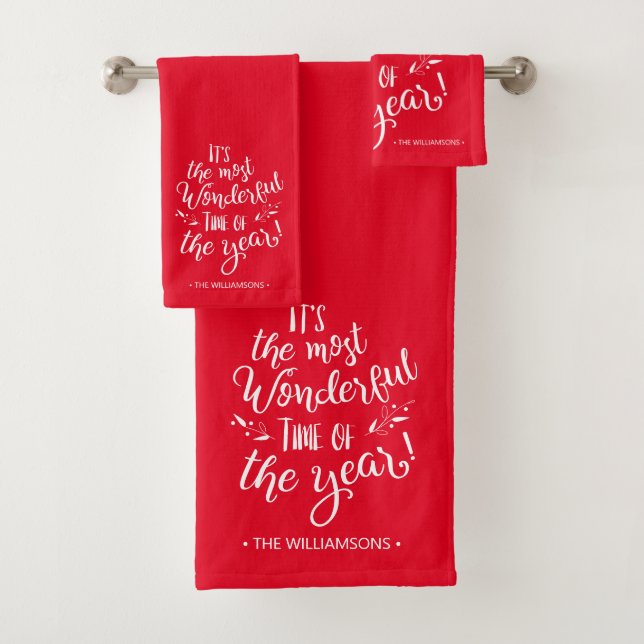 Conjunto De Toalhas Tipografia de Natal Red Modern Personalizada (Insitu)