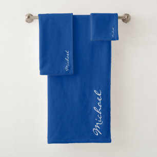 Conjunto De Toalhas Tipografia Nome Modelo moderno Elegante Azul Profu