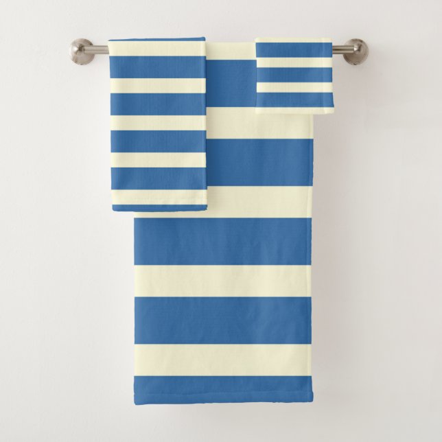 Conjunto De Toalhas Tiras de creme azul (Insitu)