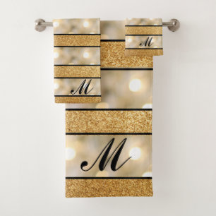 Conjunto De Toalhas Tiras Douradas Brilhantes Brancas Claras e  Modern