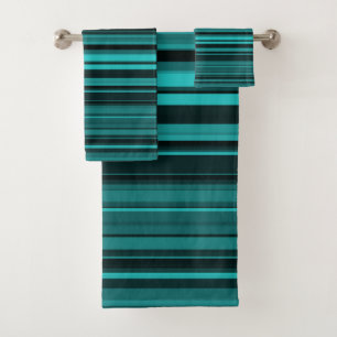 Conjunto De Toalhas Tiras Pretas Teais